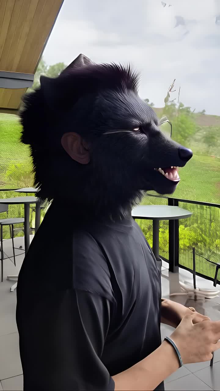 一名戴着眼镜的男子，穿着黑色上衣，手腕上戴着手镯，