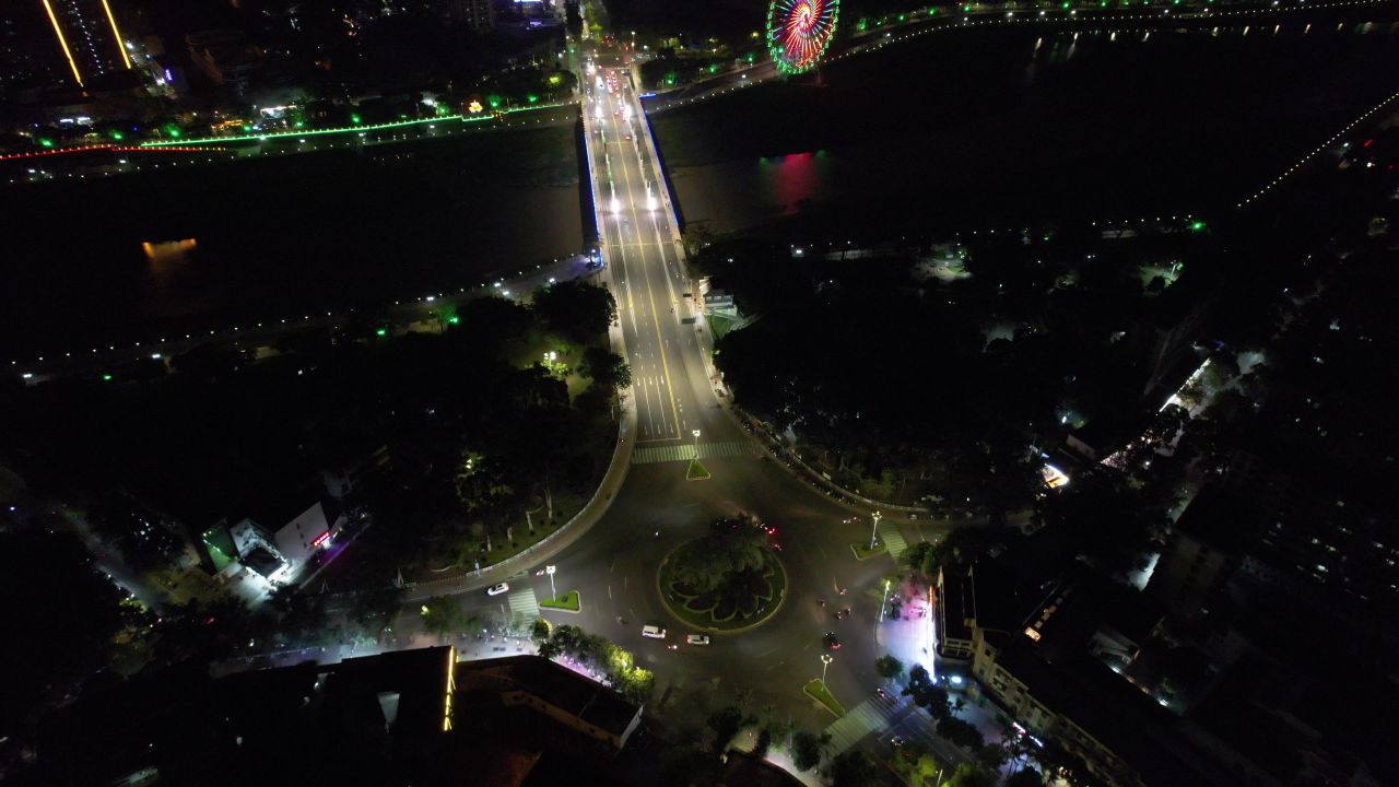 广东茂名城市夜景交通航拍