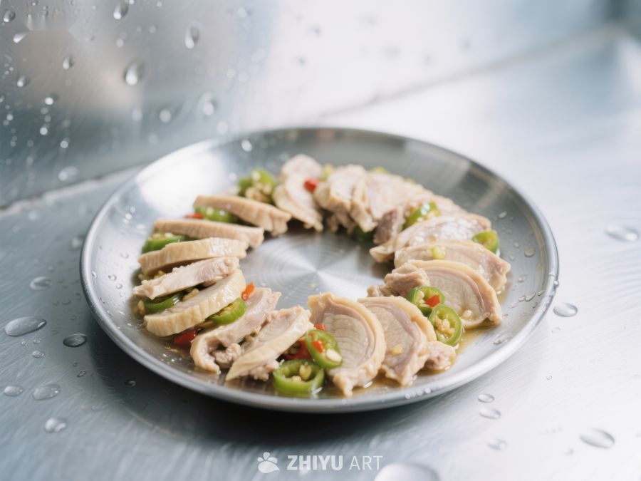 精致摆盘的鸡肉配青椒 436