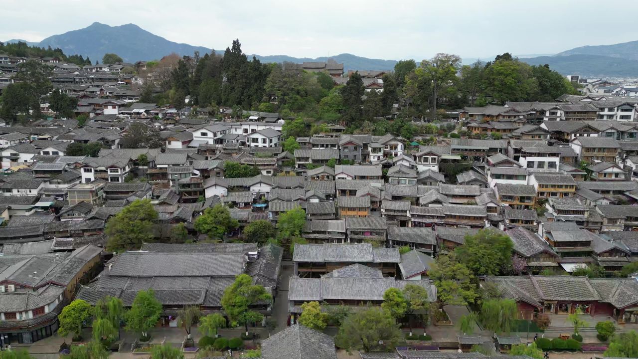 航拍云南丽江古城5A景区  
