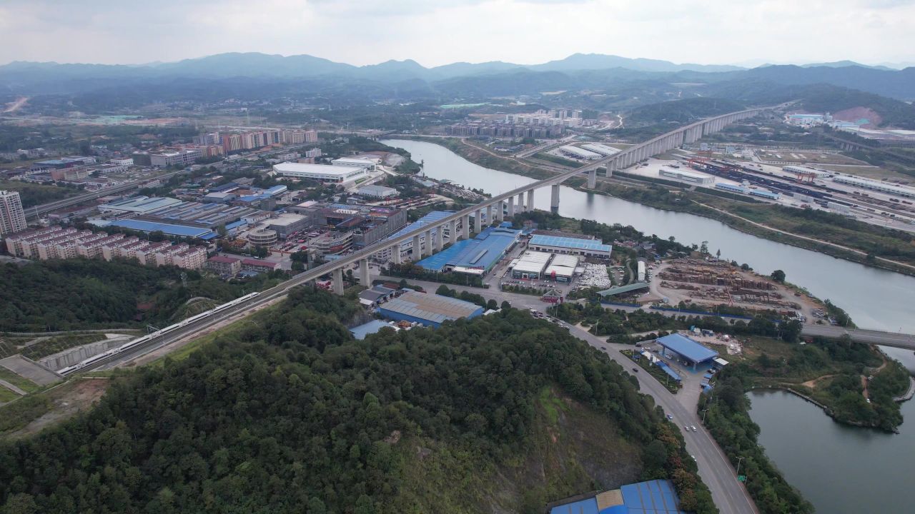 交通运输高铁高架桥交通轨道航拍 