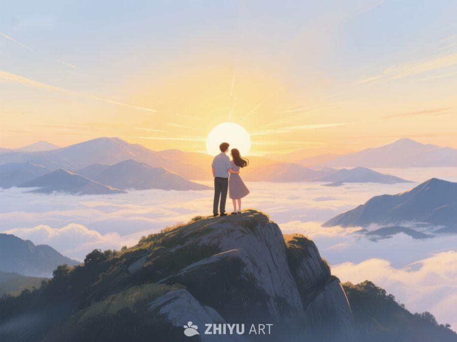 山顶情侣共赏日出美景 624