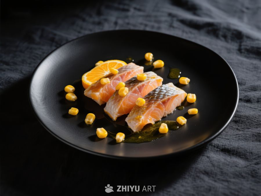 橙香三文鱼片精致摆盘 83