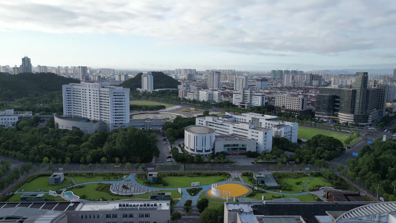  航拍台州城市风光地标建筑