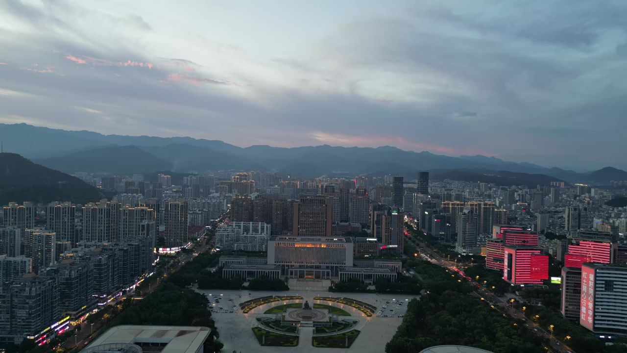 航拍福建龙岩市政府人民广场