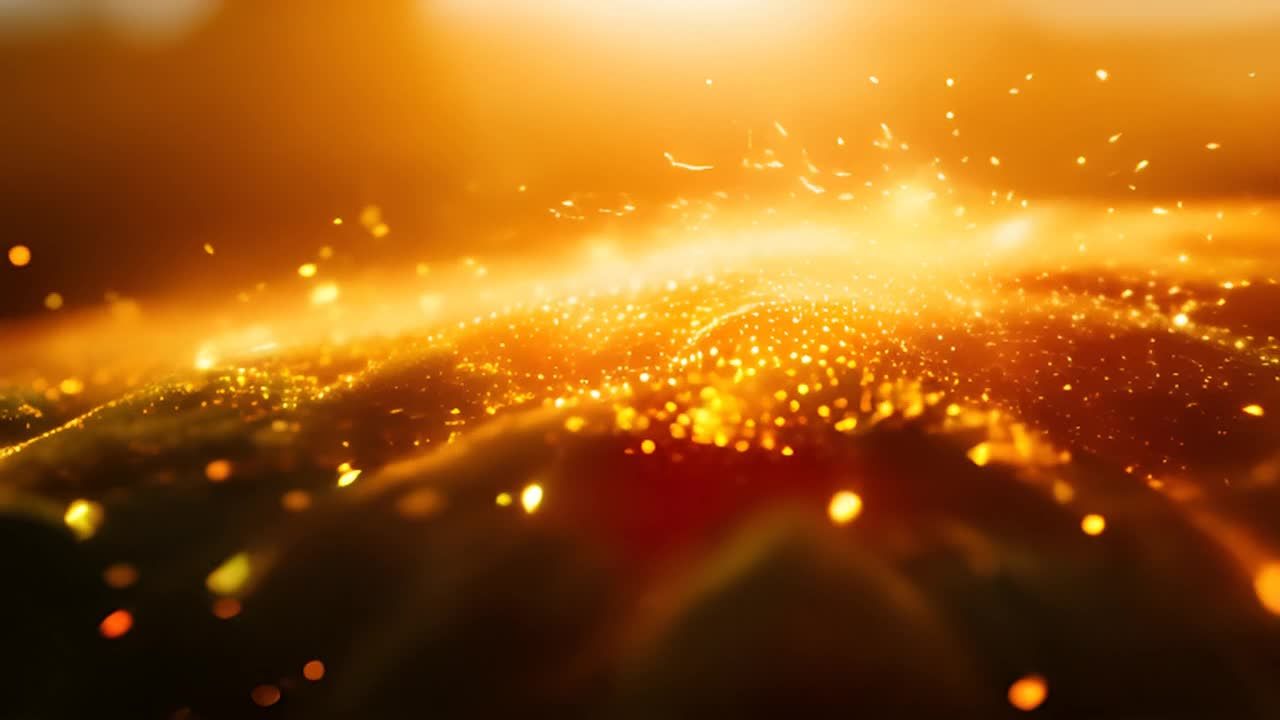 金色光点在深色背景上闪耀，一些光点分散开来，形成类