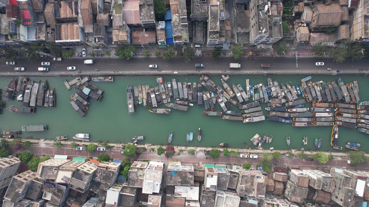 海边渔船广西北海海边风光航拍  