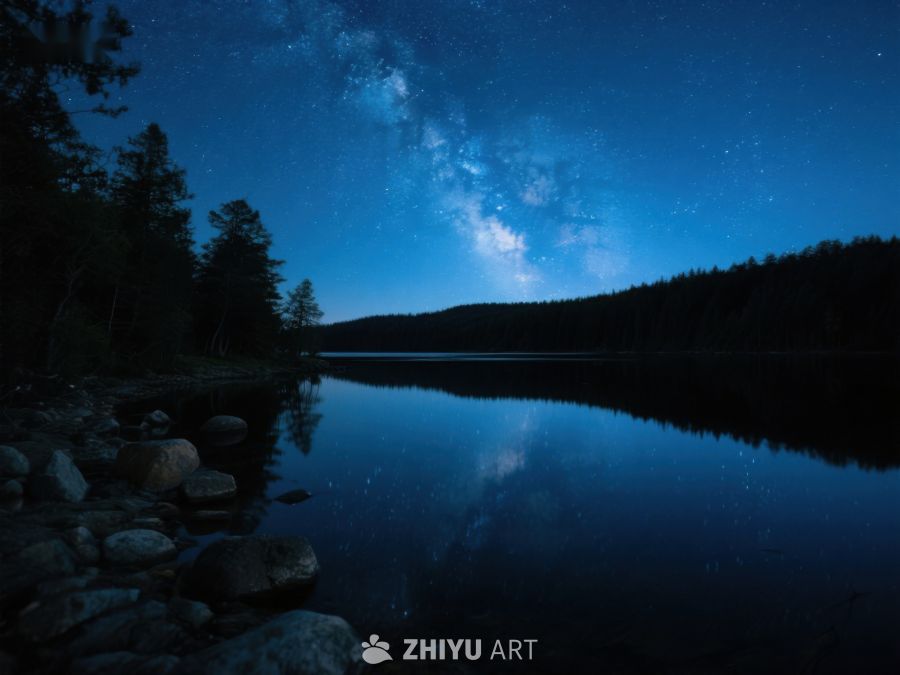 夜空银河映照湖面 427