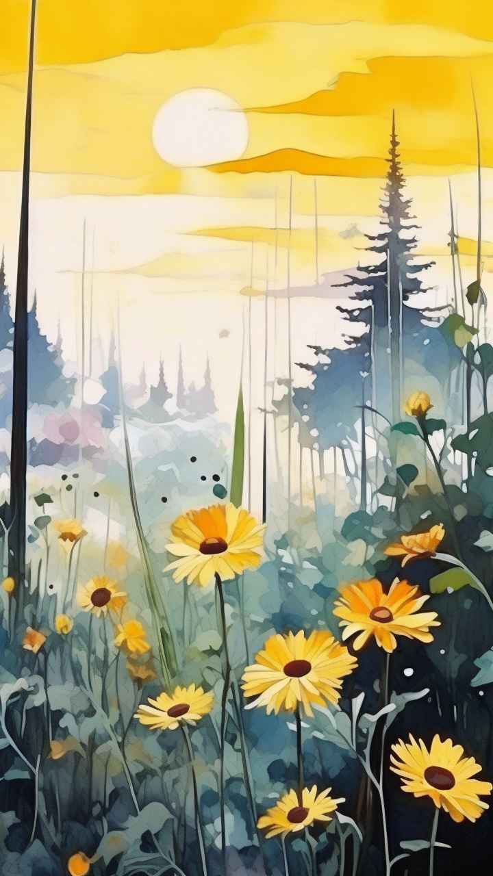 植物抽象黄色静态插画 8