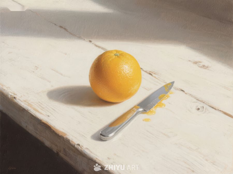 橙子与刀具的静物组合 60