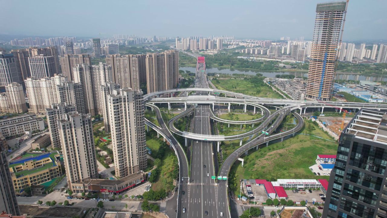 江西赣州城市高架桥交通航拍