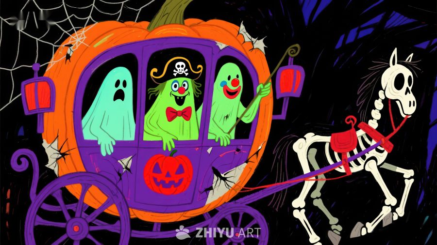 万圣节南瓜马车与骷髅马
