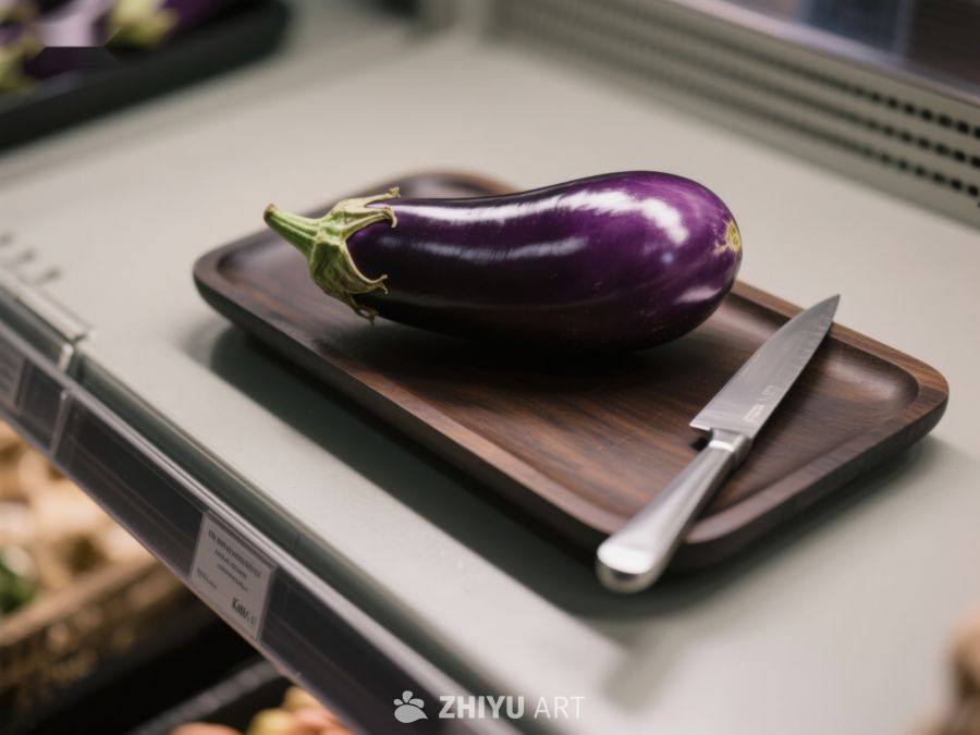 紫色茄子置于木质托盘上 632