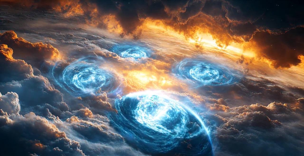 蓝色能量旋涡星球云层翻滚景象