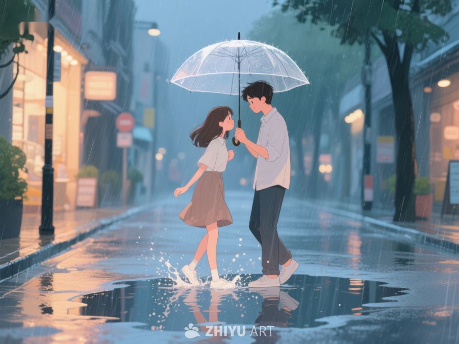 雨中漫步，伞下温情 1151