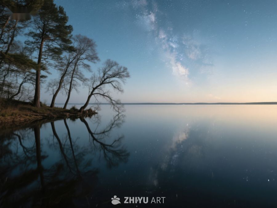 湖畔夜景：星空与树影的倒映 35
