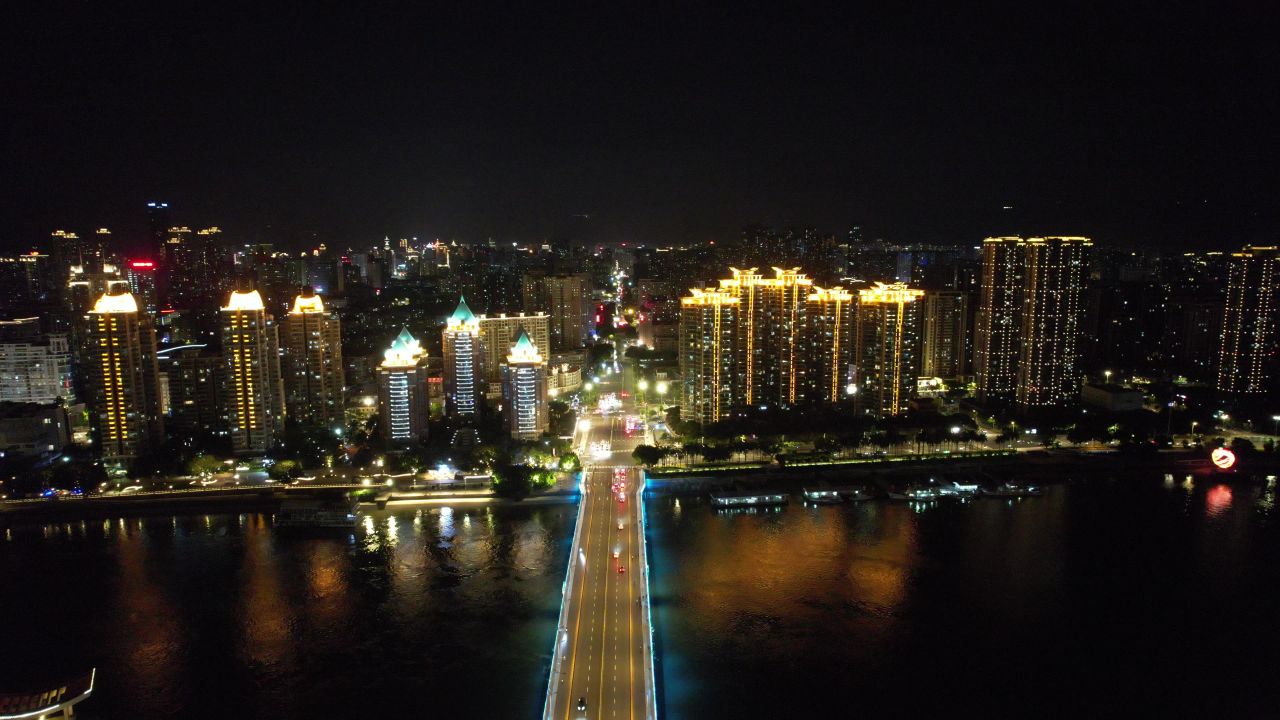 福建福州城市夜景灯光航拍