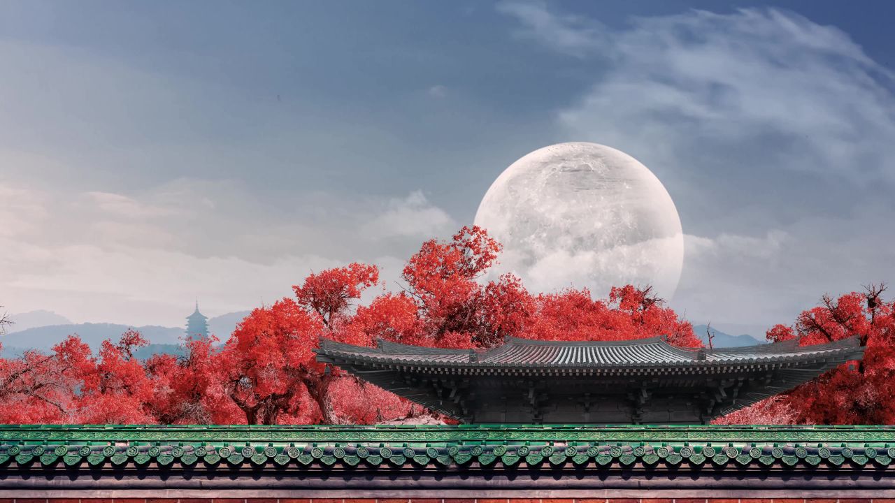 唯美大海上升月亮白月光蓝色夜空圆月明月大屏幕舞台LED视频  114