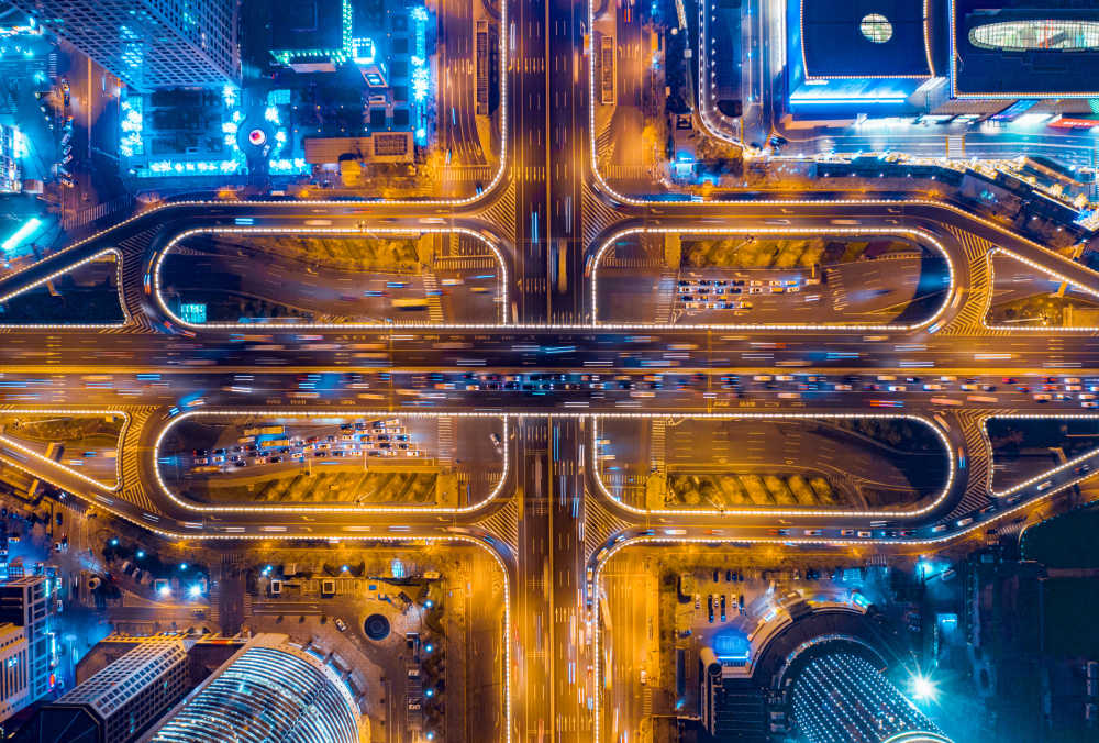 城市夜景交通航拍
