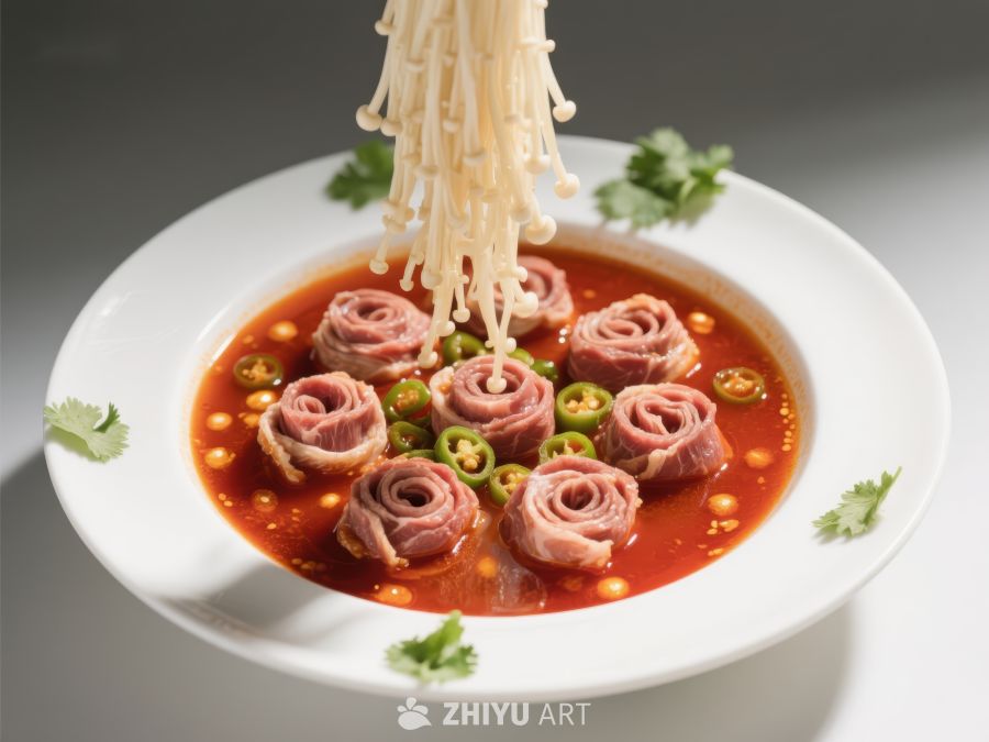 金针菇点缀的玫瑰肉卷汤 266