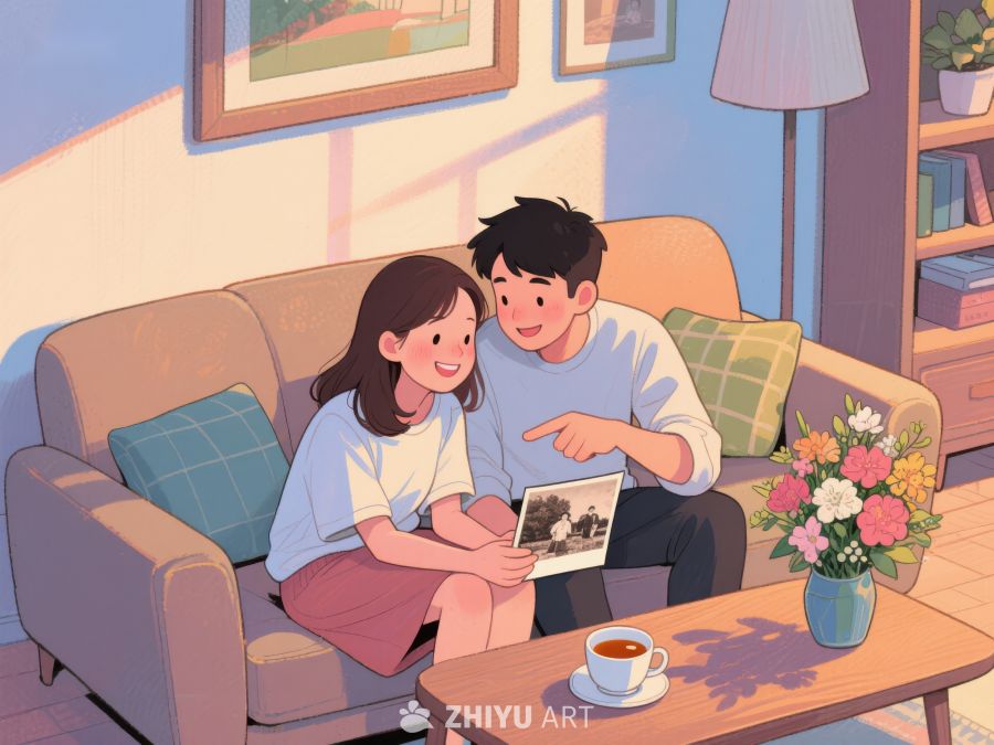 温馨客厅中的一对年轻人 725