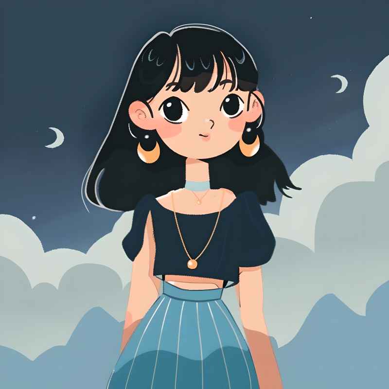 穿着蓝色裙子和黑色上衣的亚洲女孩 1