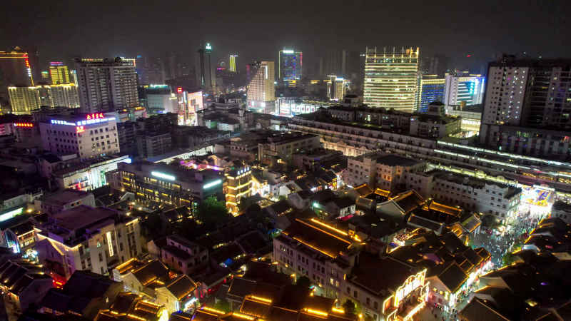 广西南宁城市夜景灯光航拍  