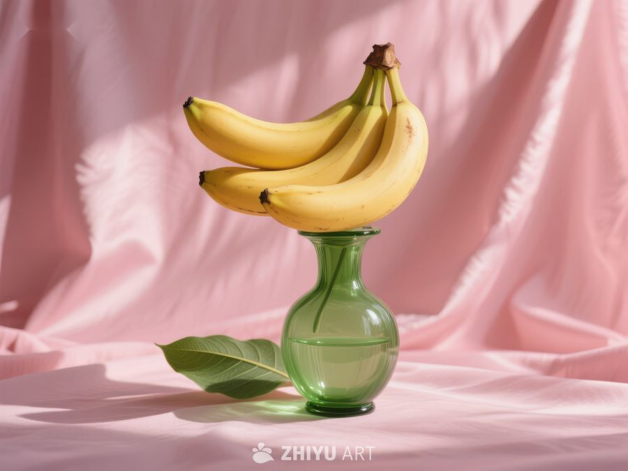 香蕉置于绿色花瓶之上 574