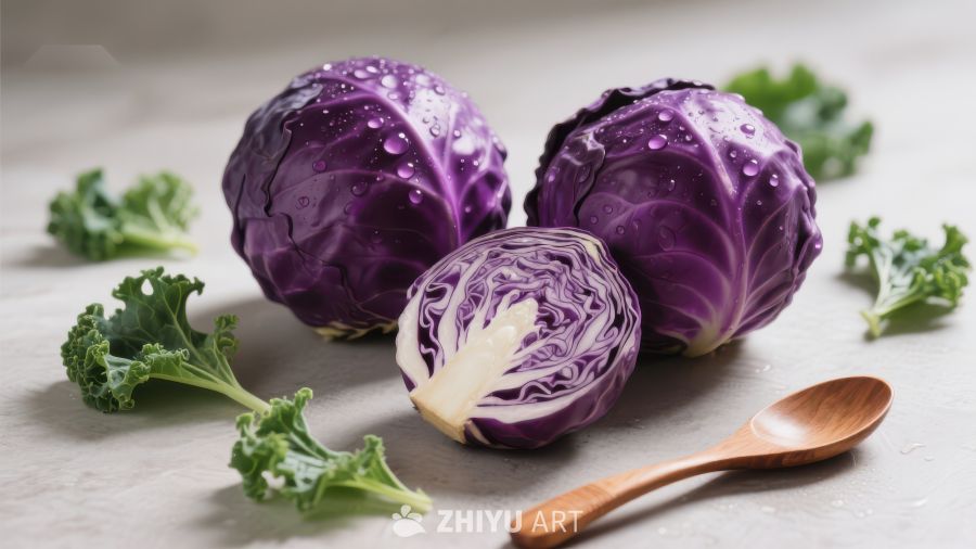 新鲜紫甘蓝与绿叶菜