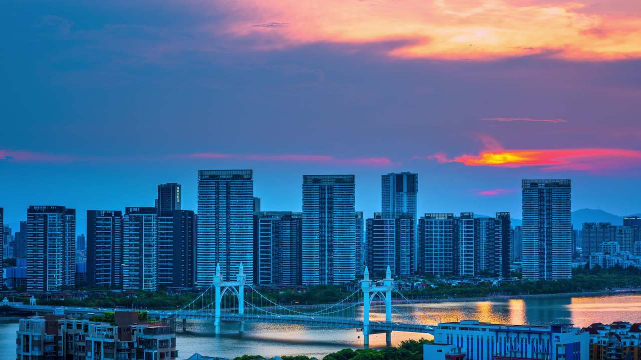 珠海白石桥日落全景