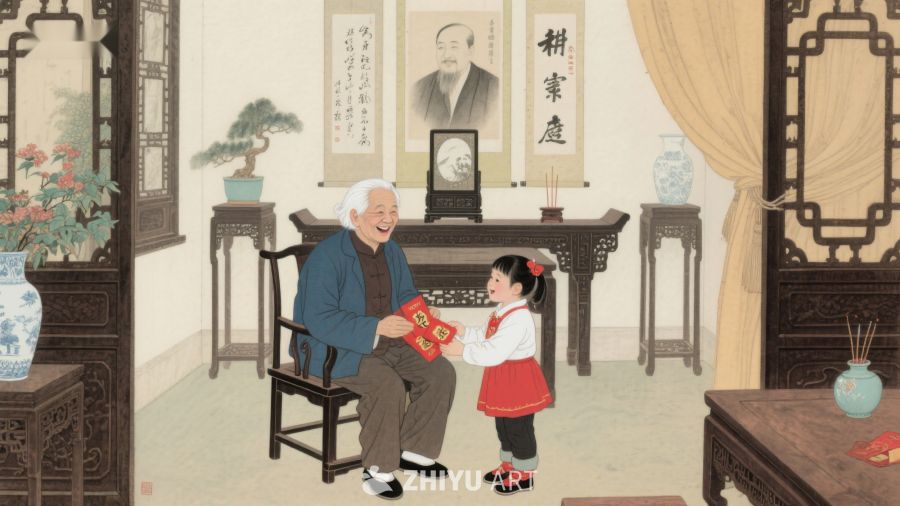 爷爷给孙女递红包 1180