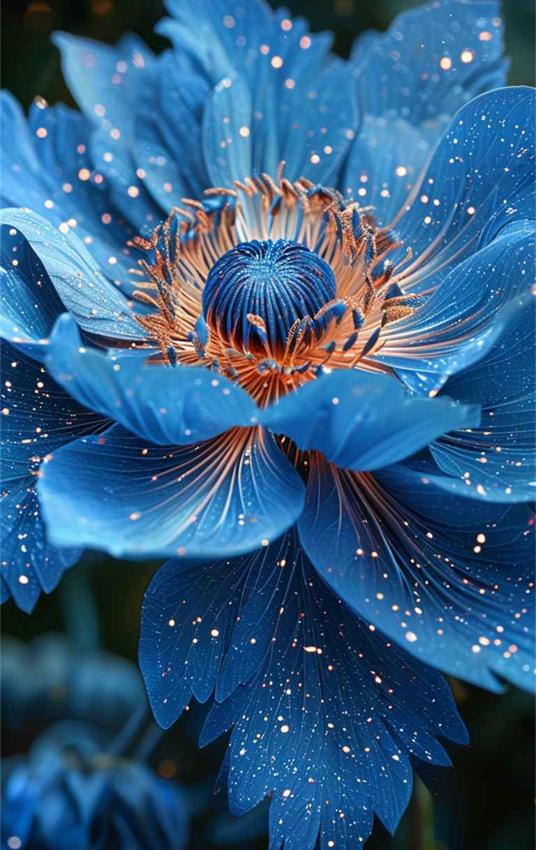 一朵独特的蓝色艺术花，花瓣形状奇异 4