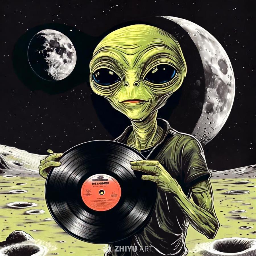 一个外星人手持一张乔·库克（Joe Cocker）