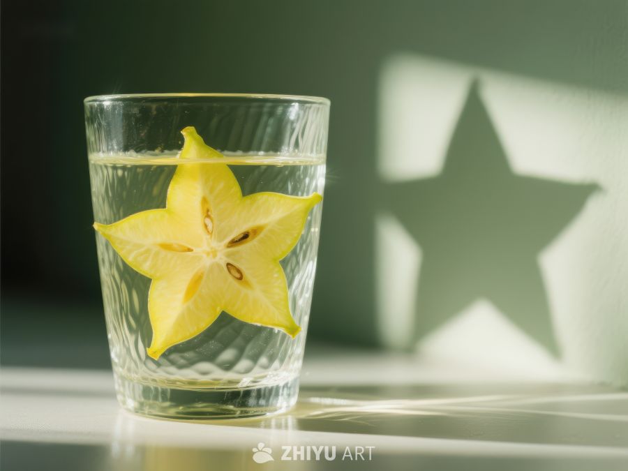 星形水果切片置于透明玻璃杯中 755