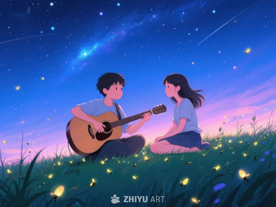 夜空下弹吉他的情景 1020