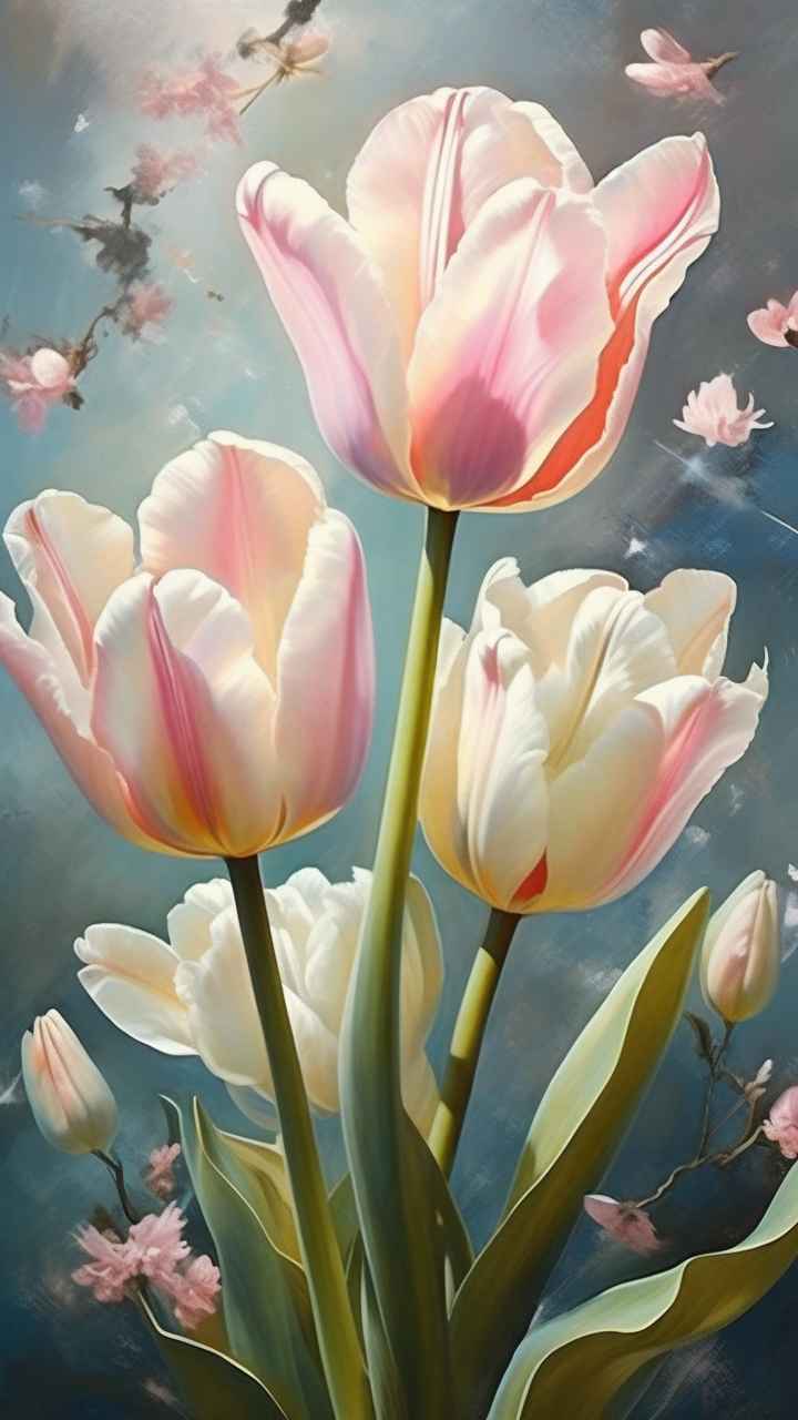 一个白色郁金香花束正在开放插画 49
