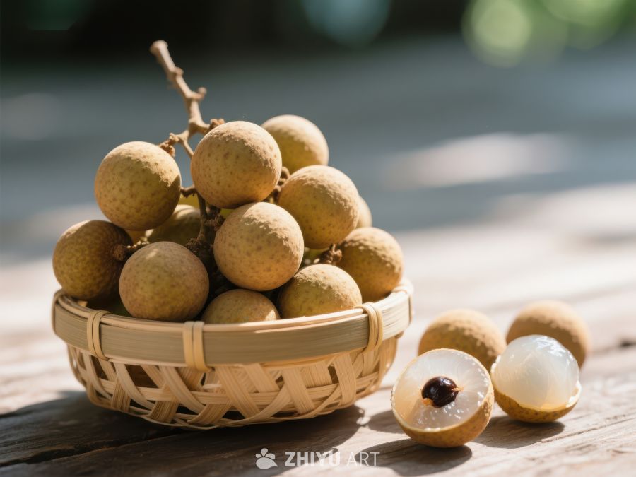 新鲜龙眼果篮静置木桌 697