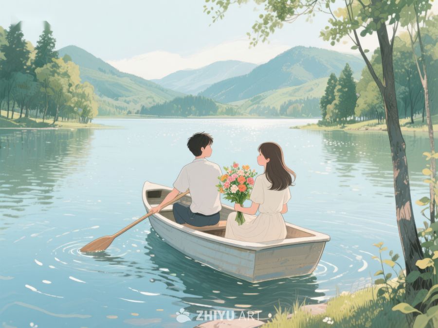 湖上划船的情侣 323