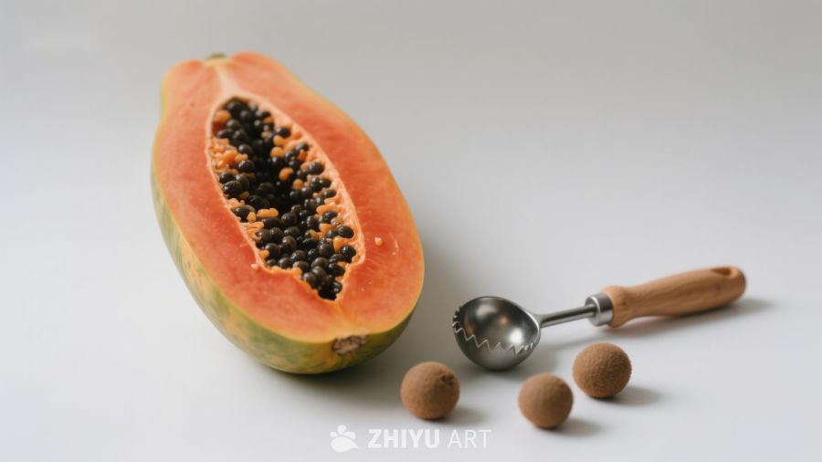 切开的木瓜与果肉球 344