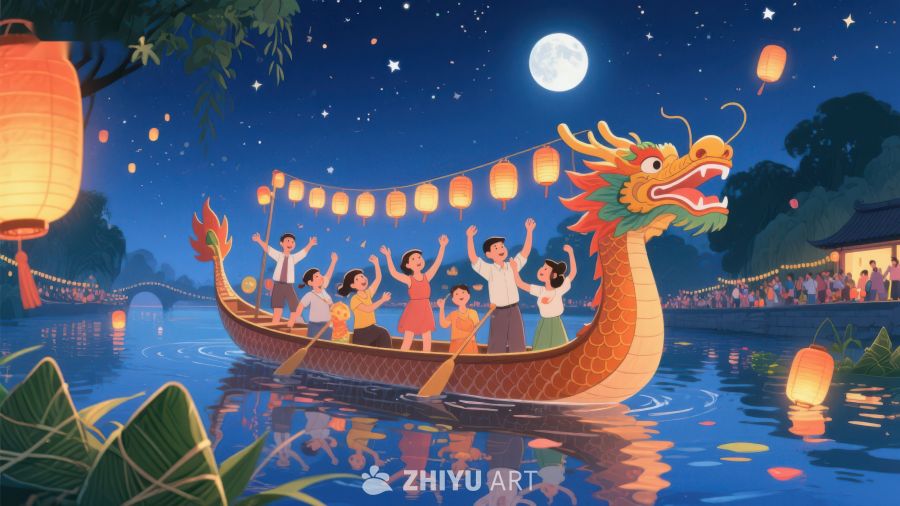 夜色中龙舟上的欢庆时刻 442