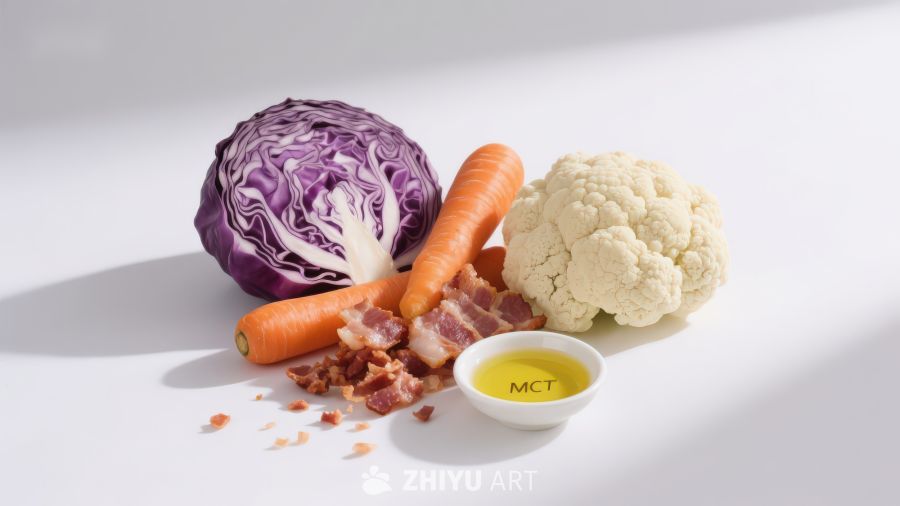新鲜蔬菜与培根食材组合