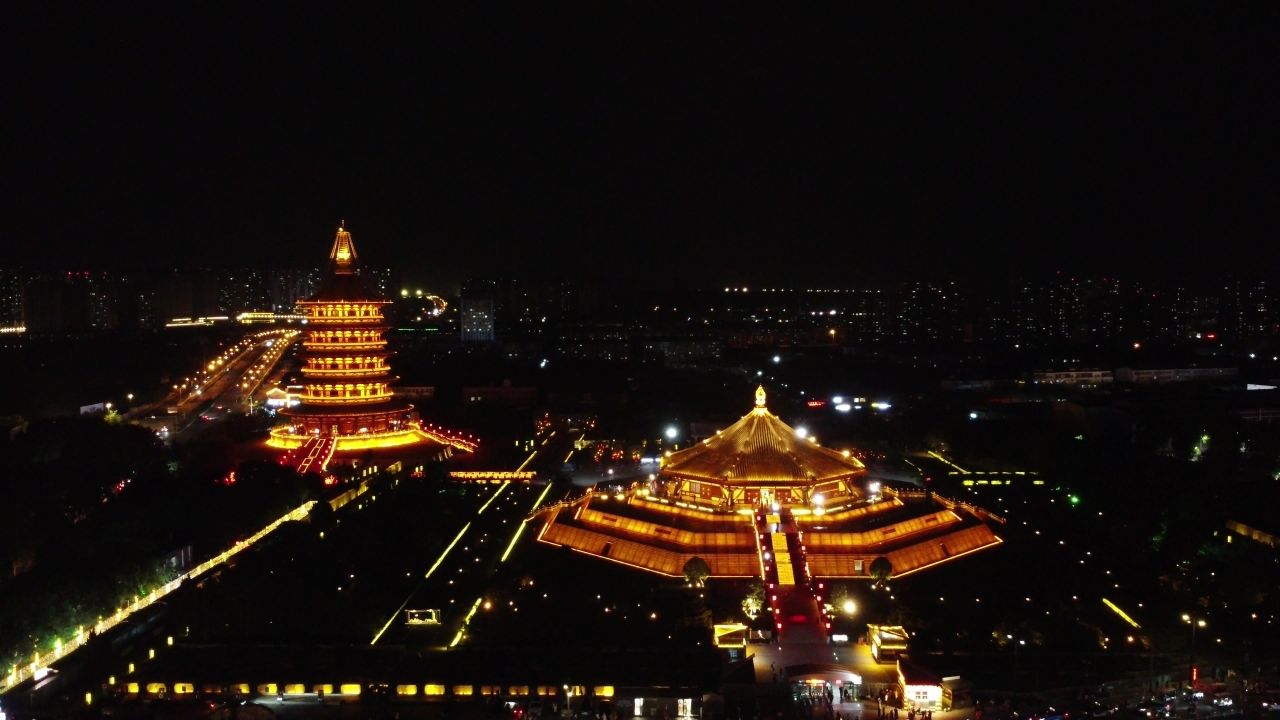 航拍河南洛阳应天门夜景 4