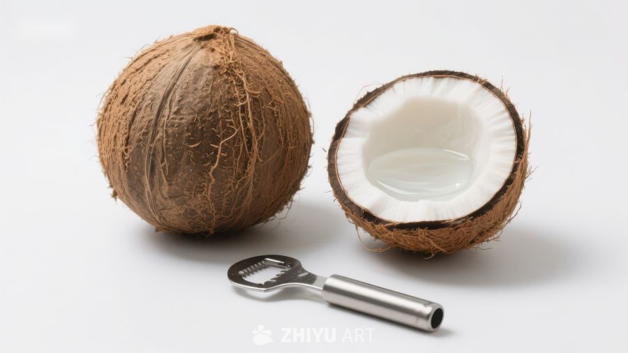 椰子与开瓶器的静物组合