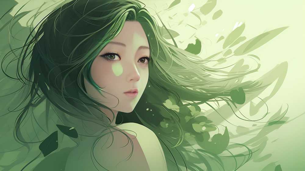 浅绿色插画女卡通背景