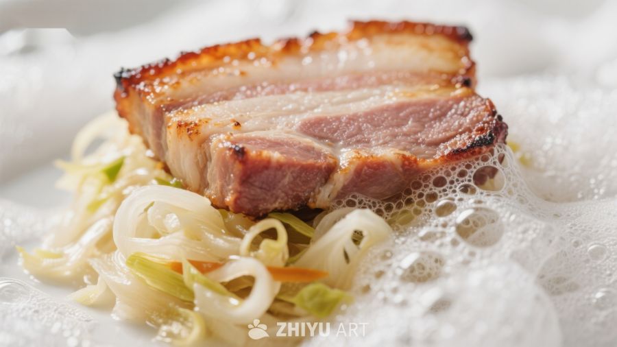 烤肉配泡菜，泡沫点缀