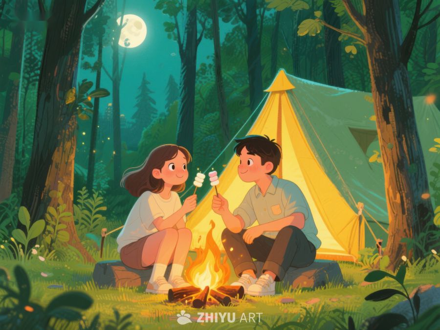 夜晚森林中的露营时光 1080