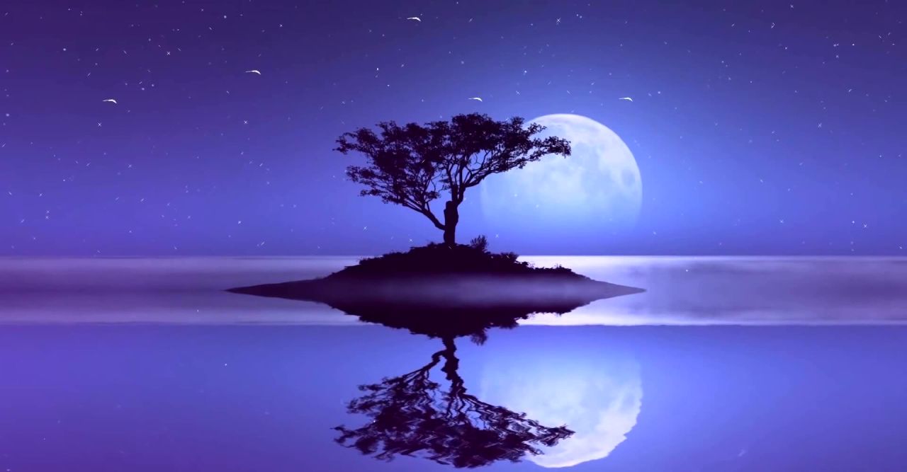 唯美大海上升月亮白月光蓝色夜空圆月明月大屏幕舞台LED视频  