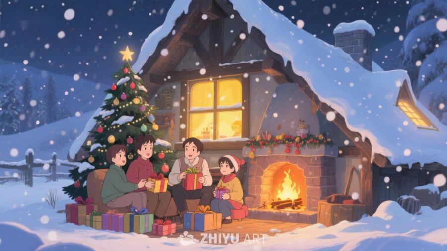 雪夜温馨家庭圣诞聚会 400