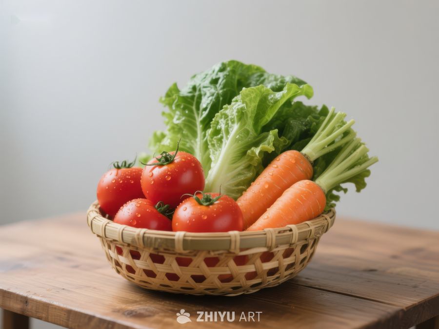 新鲜蔬菜篮子静置木桌 668