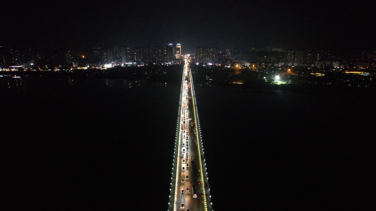 四川遂宁通德大桥夜景交通航拍  